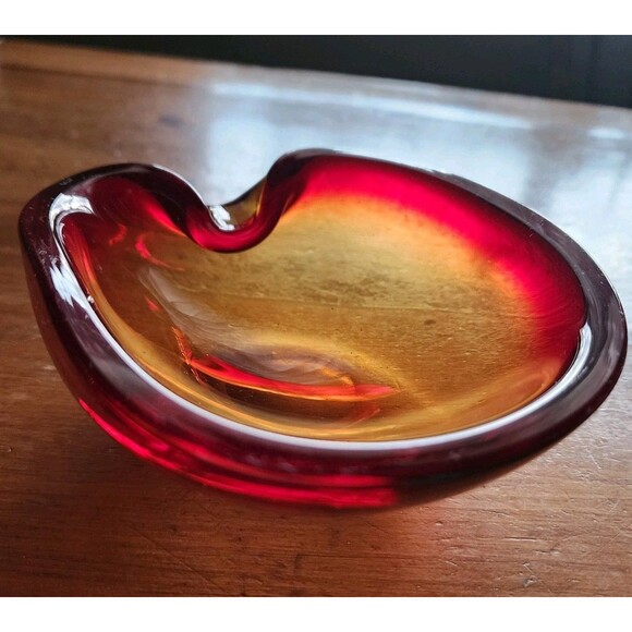 Murano Italy Red Orange Pinched Trinket Bowl Ashtray - Picture 4 of 11